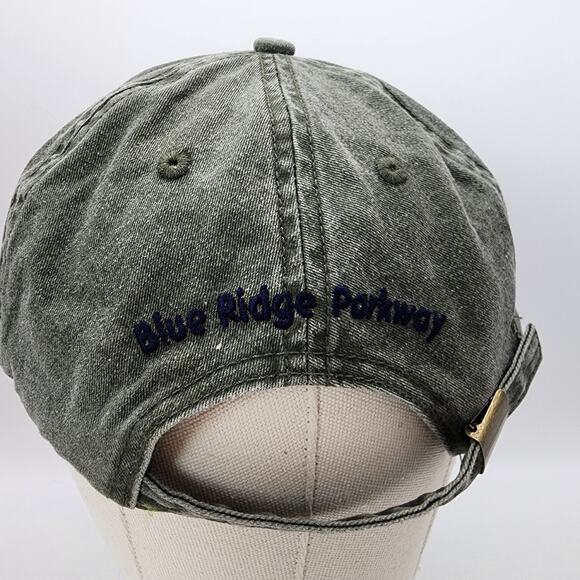 Blue Ridge Parkway Cap Hat Faded Green Strapback Unstructured Black Bear Logo - Picture 4 of 6